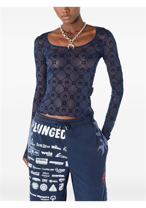 moongram mesh flock ls roundneck top woman navy MARINE SERRE | WTS018ACJER0005BL90